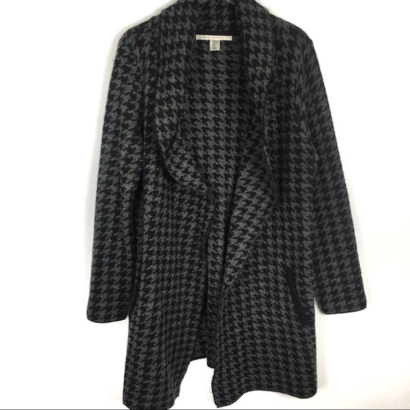 Houndstooth Wool Long Sweater Cardigan 
